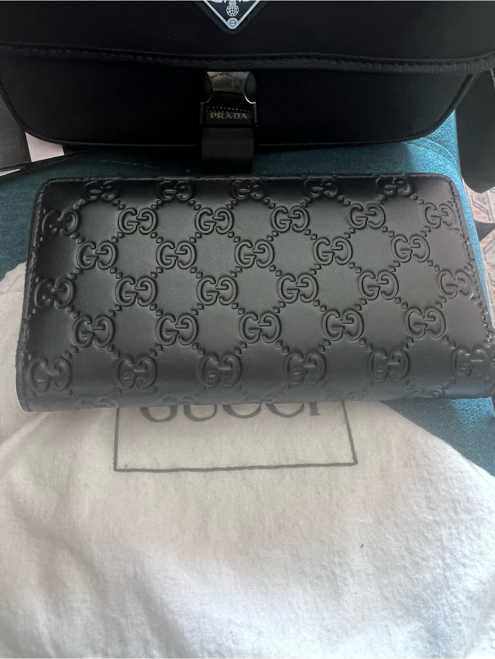 Gucci Black Embossed Leather Continental Zip Wallet